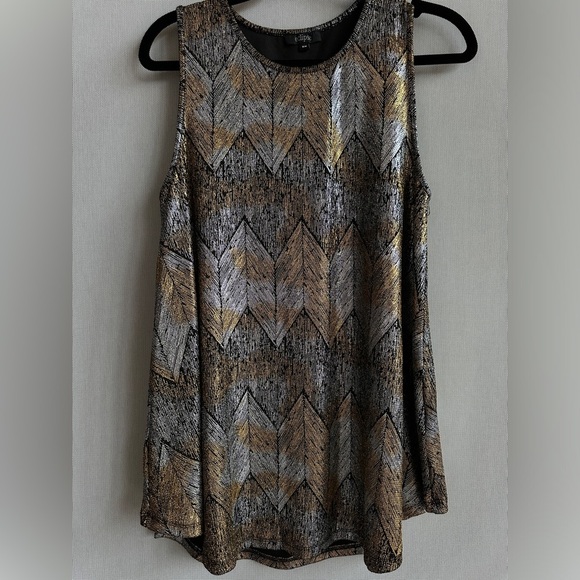 Metallic Chevron Party Top – Gold & Silver Sleeveless Holiday Tank – Size M - Picture 1 of 6